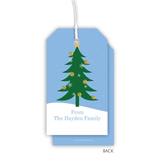 Tree with Faux Gold Ornaments Vertical Hanging Gift Tags